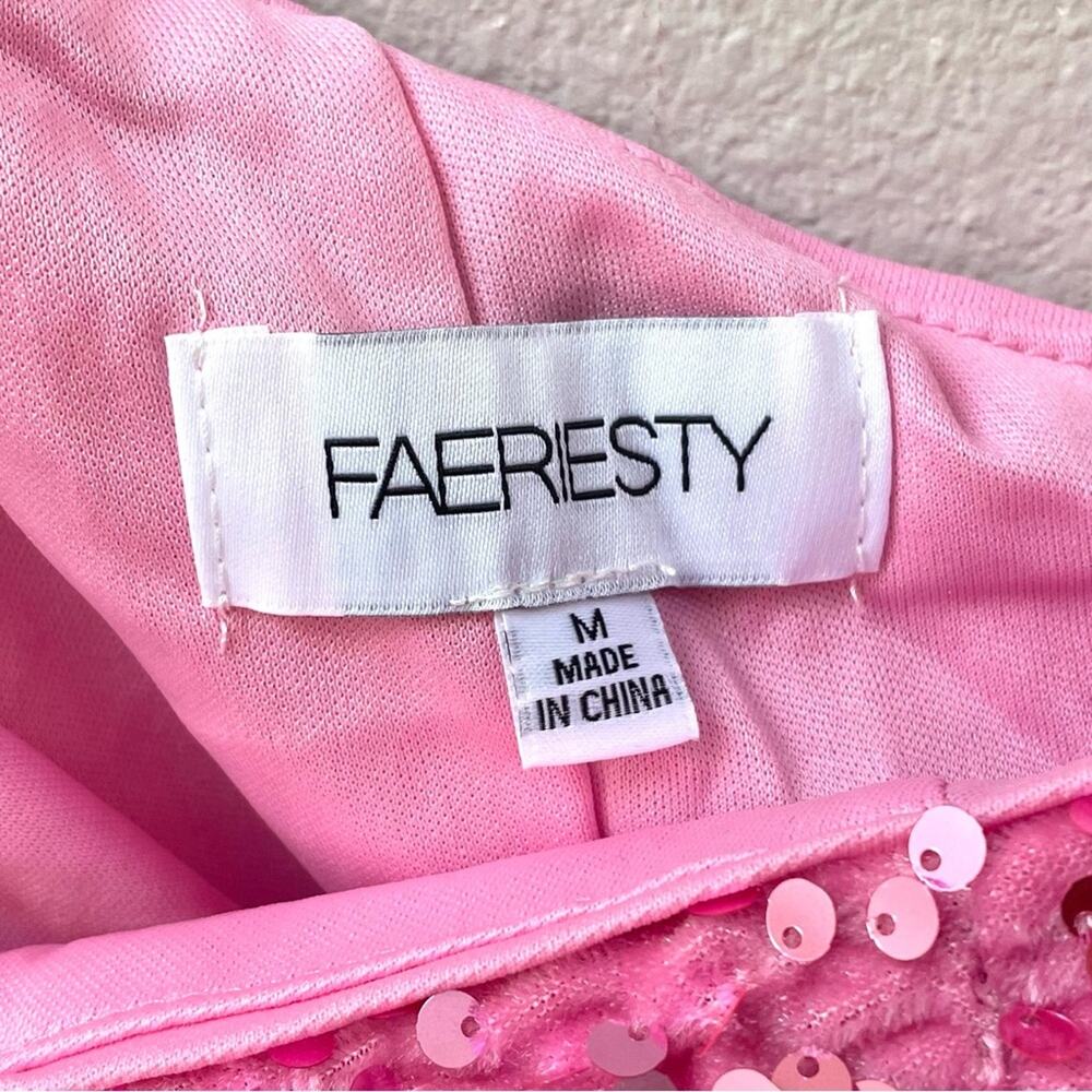 Faeriesty One Shoulder Sleeveless Pink Sequin Cocktail Dress, Women's Medium - Picture 11 of 13